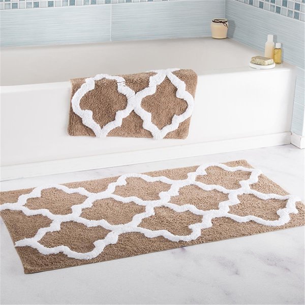 Lavish Home 100 Percent Cotton Trellis Bathroom Mat SetTaupe - 2 Piece, 2PK 67-0027-T